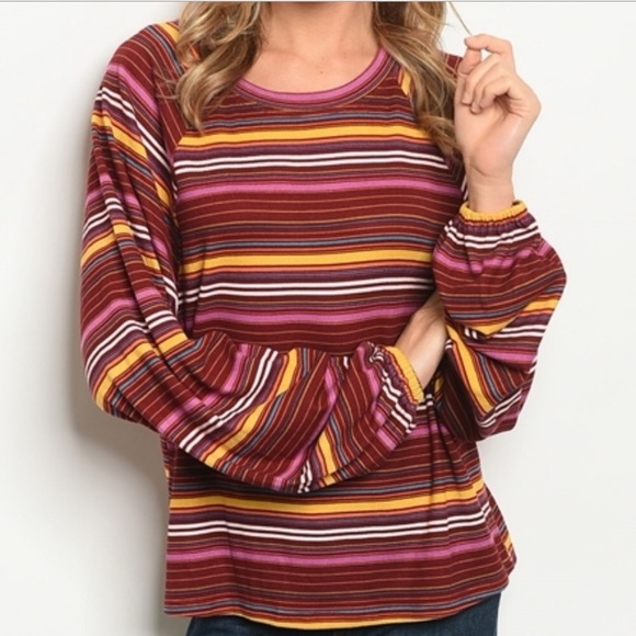 Striped Lantern Sleeve Top - Picture 4 of 6